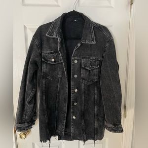 Oversized distressed black denim jacket